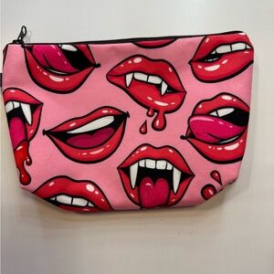 Pink Vampire Lip Kiss Print makeup bag